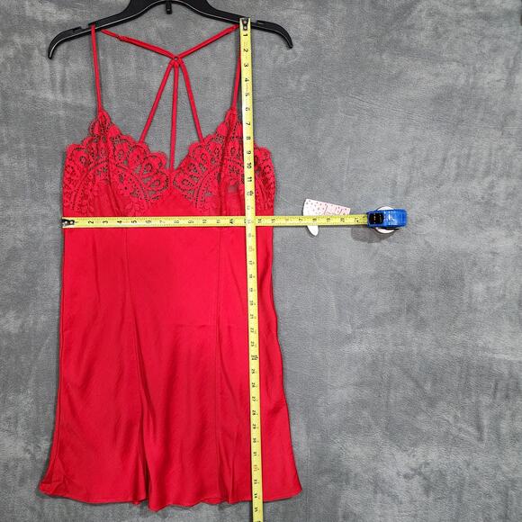 Jezebel Rita Chemise Red Satin with Sheer Lace Detail Nightgown Pajamas Medium - Picture 9 of 9